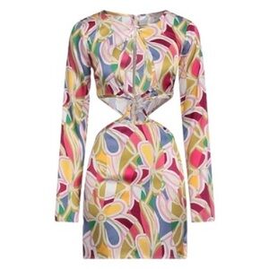 For Love & Lemons Colorful Thora Long Sleeve Mini Dress US XS